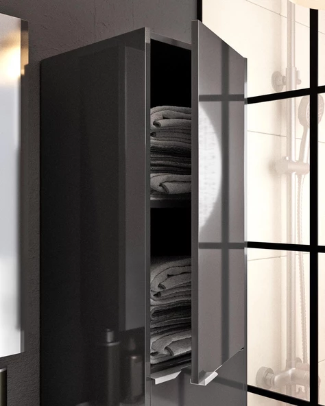 Karen Banyo Lotus 100 Cm Banyo Dolabı Seti Boy Dolaplı Lavabo Dahil Antrasit Çekmeceli Komple Mdf - 2