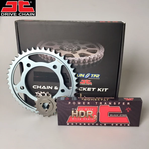 ZİNCİR DİŞLİ SETİ YAMAHA XT X (125 cc)  (2005-2007) / YAMAHA / XT X / 125cc / ZİNCİR: JT-428HDR (ÇELİK)-126 / ÖN-ARKA DİŞLİ: SUNSTAR (14T-48T) / 2005-2006-2007-2008-2009-2010-2011