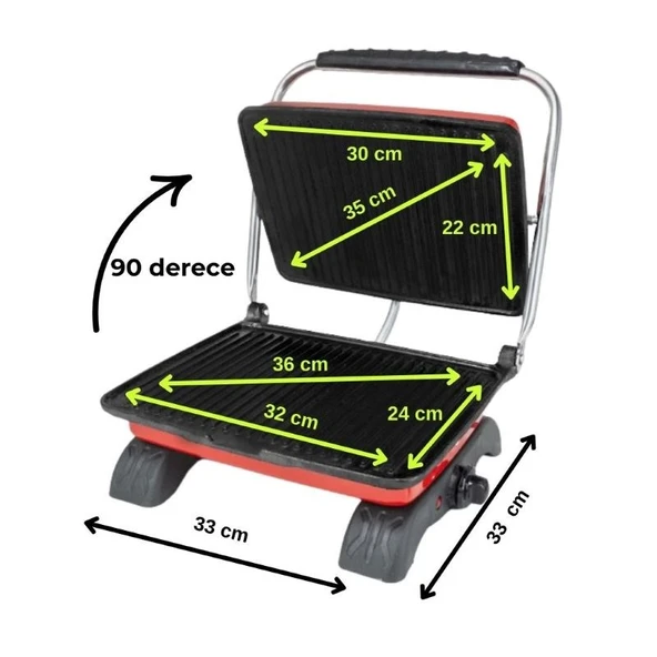 Dökümix Demir Döküm Kırmızı 1800 Watt 4-6 Dilim Ev-Sanayi-Büfe Tipi Tost Makinası ve Izgara - 2