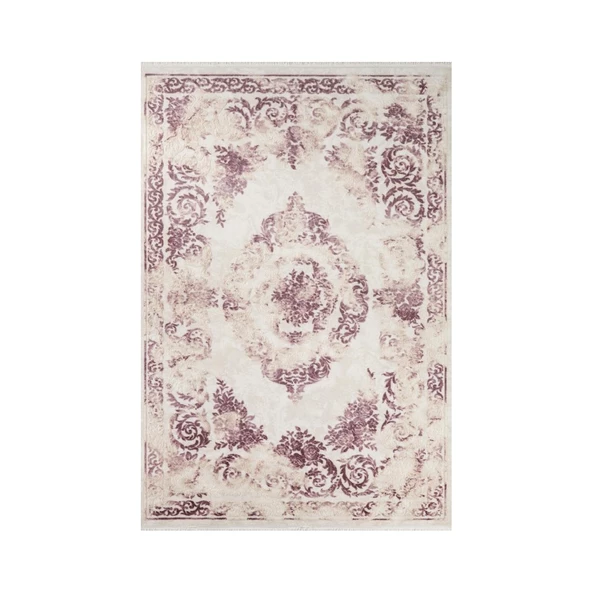 BAHARİYE HALI NEHİR KOLEKSİYONU 9725 BEJ LİLA SAÇAKLI HALI 155X230 ÖLÇÜ