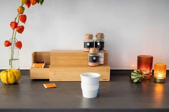 Kahve Ve Çay Için Bambu Merdiven - Çekmeceli Mutfak Rafı ( Made In Germany) - 3
