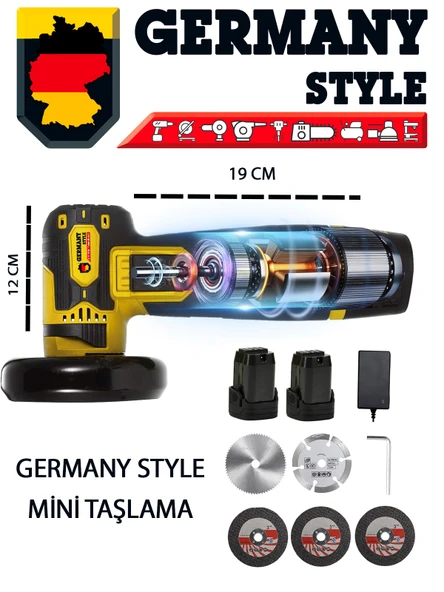 Germany Style Alman-MS365 Çift Akülü Açılı Şarjlı Avuç Taşlama Demir Kesme 75mm - 3