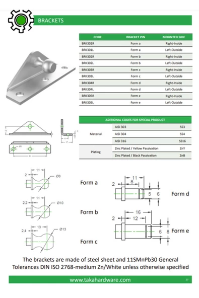 Gazlı Amortisör Montaj Braketi 4 Lü Set Ø10 Kürebaş Montajlı Brk302r - Resim 2