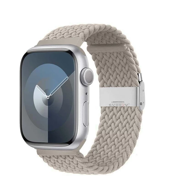 Sneezy Apple Watch 38-40-41mm İle Uyumlu Metal Klips Solo Fiberlink Örgü Kordon  Starlight