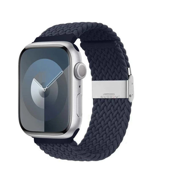 Sneezy Apple Watch 38-40-41mm İle Uyumlu Metal Klips Solo Fiberlink Örgü Kordon  Lacivert