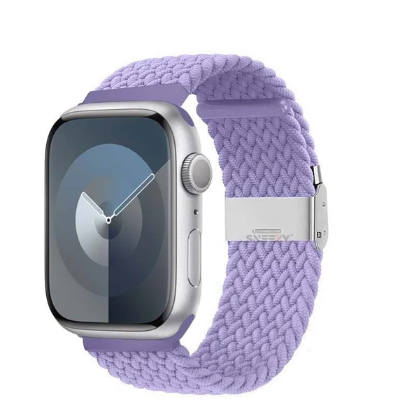 Sneezy Apple Watch 38-40-41mm İle Uyumlu Metal Klips Solo Fiberlink Örgü Kordon  Lila