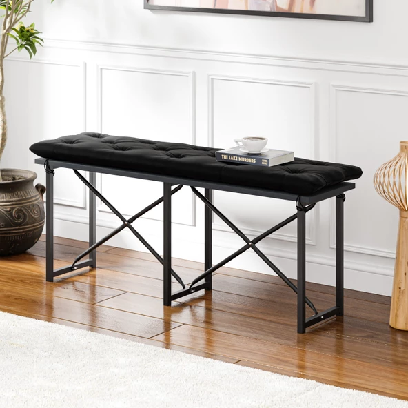 Eportatif Mutfak Bahçe Minderli Bank Sandalye Düz Bank Sandalye Bench Füme 1546