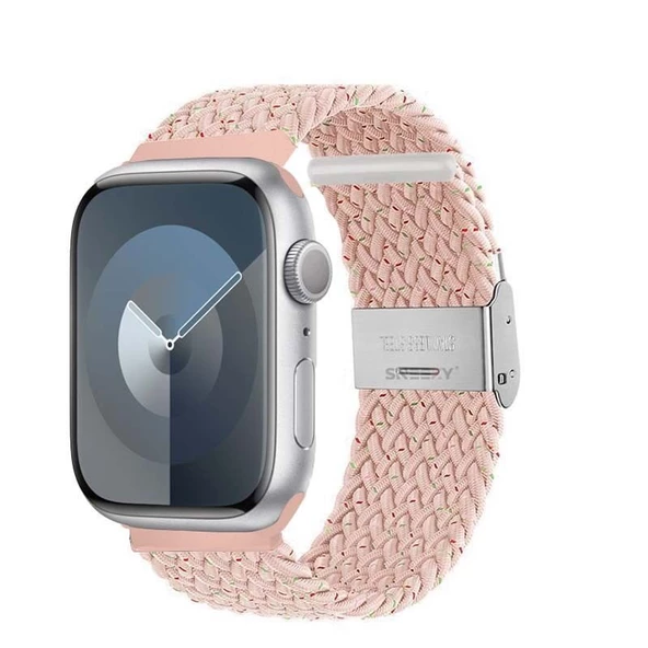 Sneezy Apple Watch 38-40-41mm İle Uyumlu Metal Klips Solo Fiberlink Örgü Kordon  Pudra