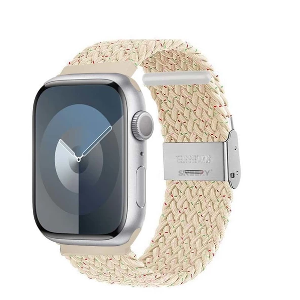 Sneezy Apple Watch 38-40-41mm İle Uyumlu Metal Klips Solo Fiberlink Örgü Kordon  Strlight Gökkuşağı