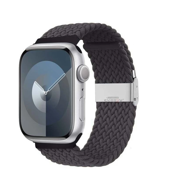 Sneezy Apple Watch 38-40-41mm İle Uyumlu Metal Klips Solo Fiberlink Örgü Kordon  Füme