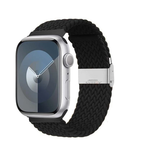 Sneezy Apple Watch 38-40-41mm İle Uyumlu Metal Klips Solo Fiberlink Örgü Kordon  Siyah