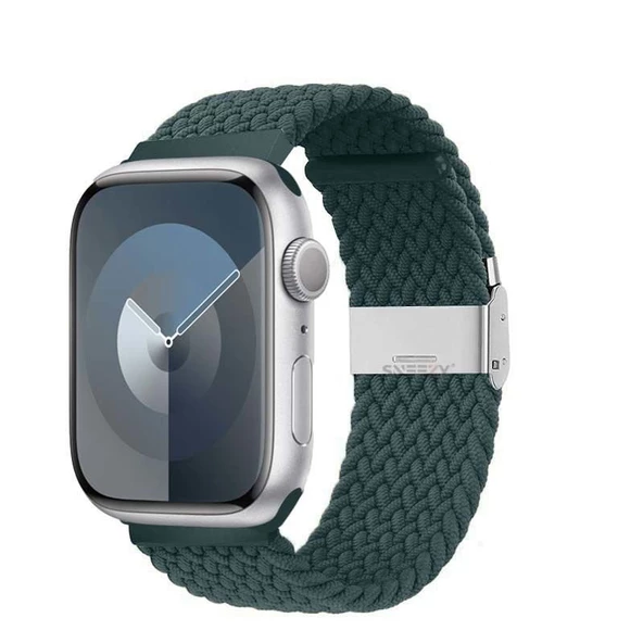 Sneezy Apple Watch 38-40-41mm İle Uyumlu Metal Klips Solo Fiberlink Örgü Kordon  Petrol