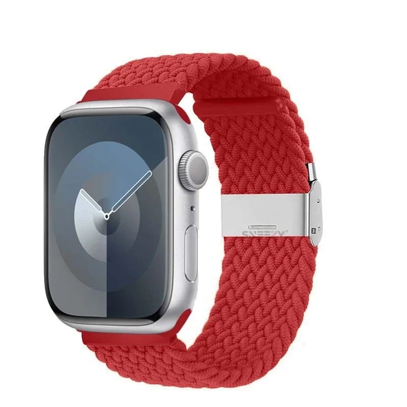 Sneezy Apple Watch 38-40-41mm İle Uyumlu Metal Klips Solo Fiberlink Örgü Kordon  Kırmızı