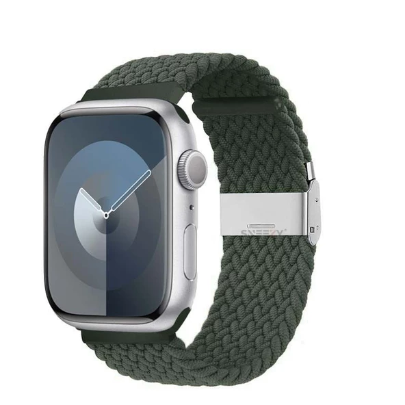 Sneezy Apple Watch 38-40-41mm İle Uyumlu Metal Klips Solo Fiberlink Örgü Kordon  Haki