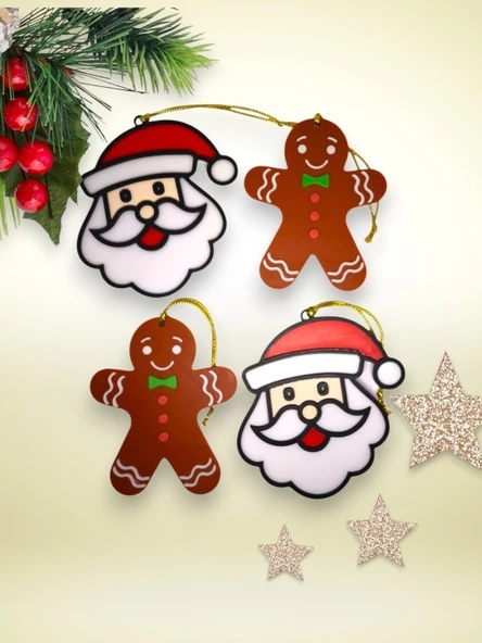 Yılbaşı Çam Ağacı Süsleri Kurabiye Adam ve Noel Baba set  2+2 adet