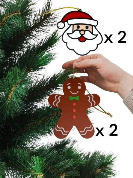 Yılbaşı Çam Ağacı Süsleri Kurabiye Adam ve Noel Baba set  2+2 adet - 2
