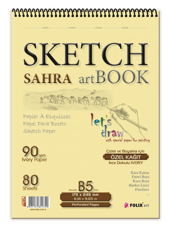 Sketchbook SAHRA B5 Spiralli 90 gr. 17,3 x 24,5 cm Ivory 80 yp. Eskiz Defteri