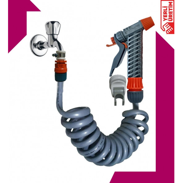 Plasyay Spiral Bahçe Çimen Sulama Balkon Araç Yıkama Hortumu ve Sulama Başlığı Set Halinde