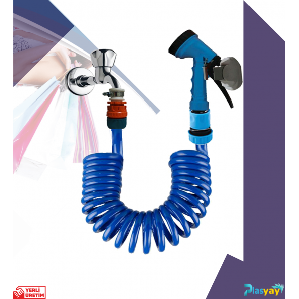 Plasyay Spiral Bahçe Çimen Sulama Balkon Araç Yıkama Hortumu ve Sulama Başlığı Set Halinde - 3