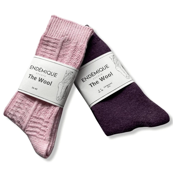 Endémique Studio The Wool Plain Dark Pink-Kadın Çorap - 4