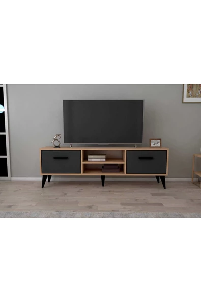 BeyzerHome  Tamay 2 Çekmeceli 140 cm Tv Sehpası - Atlantik Çam / Siyah - 3