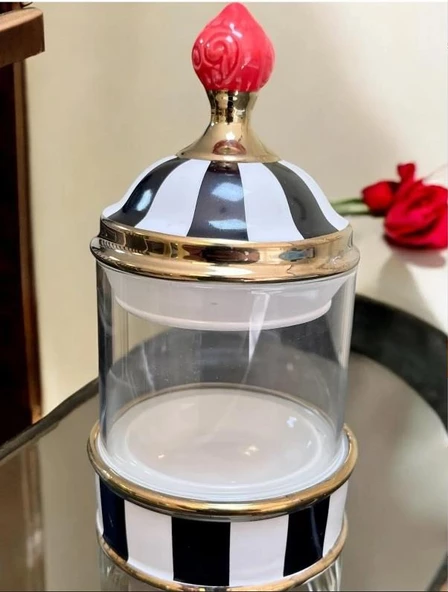 Royking Nero Cam Desen Kavanoz 7,5" Siyah Beyaz MKZ 008 ürün görseli 1