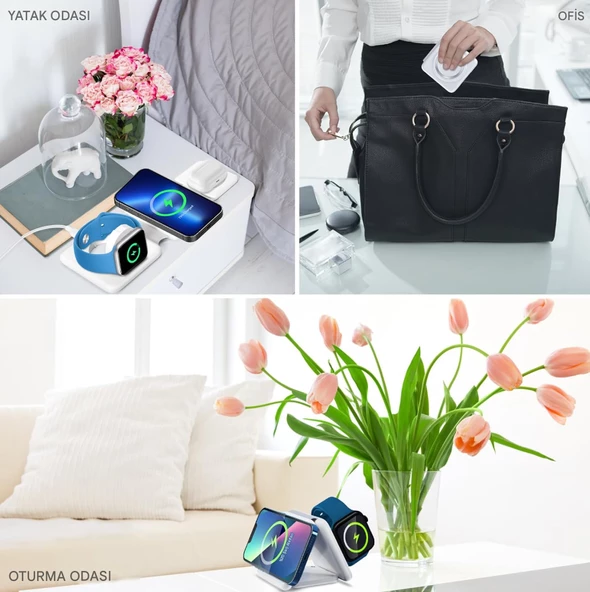 QASUL Manyetik Katlanabilir Kablosuz Şarj Cihazı, Çoklu Cihazları için Şarj İstasyonu-Seyahat Şarj Pedi Yuvası - 6