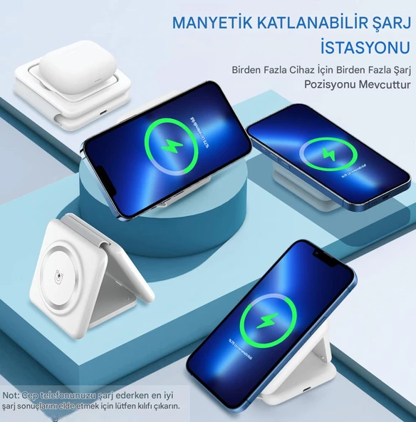 QASUL Manyetik Katlanabilir Kablosuz Şarj Cihazı, Çoklu Cihazları için Şarj İstasyonu-Seyahat Şarj Pedi Yuvası - 4