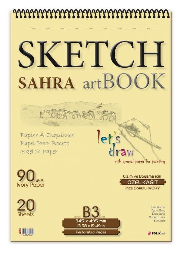 Sketchbook SAHRA B3 Spiralli 90 gr. 34,5x49,5 cm Ivory 20 yp. Eskiz Defteri