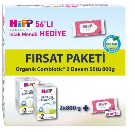 Hipp 2 Devam Sütü 800gr X2 Adet Islak Mendil hediyeli