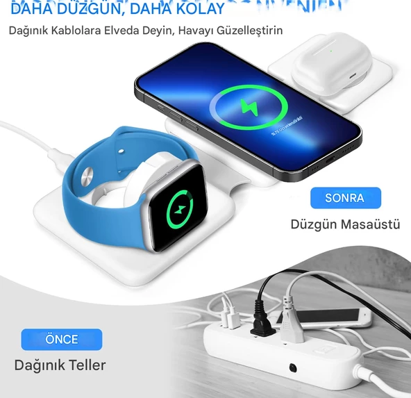 QASUL Manyetik Katlanabilir Kablosuz Şarj Cihazı, Çoklu Cihazları için Şarj İstasyonu-Seyahat Şarj Pedi Yuvası - 5