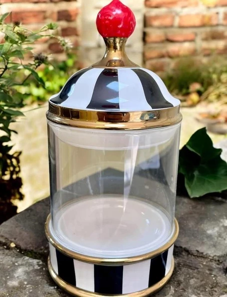 Royking Nero Cam Desen Kavanoz 10" Siyah Beyaz MKZ 007
