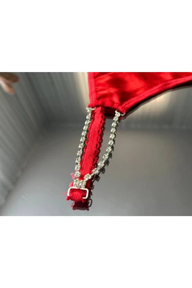 RUKOD Kadın Kırmızı Dikişsiz Parlak Taş Detaylı Tanga, Kırmızı İç Çamaşırı String Külot Bikini - 2
