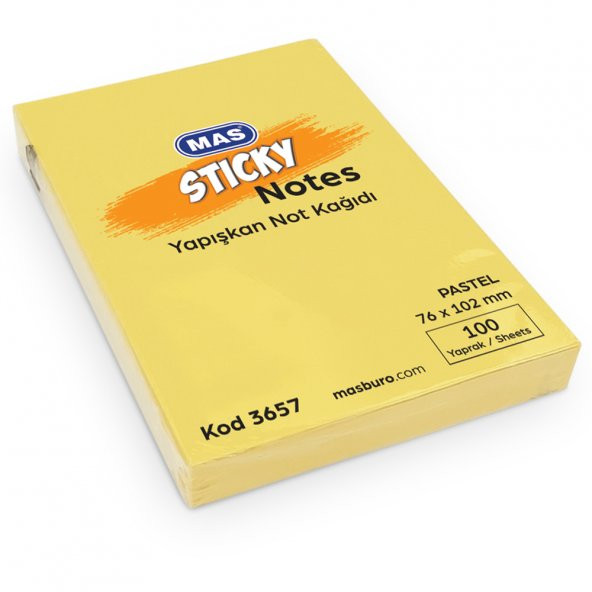 Mas Yapışkanlı Not Kağıdı 100 Syf 76x102 Pastel Sarı 3657 - 2