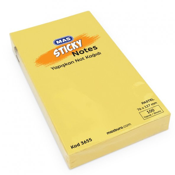Mas Yapışkanlı Not Kağıdı 100 Syf 76x127 Pastel Sarı 3655 - 2
