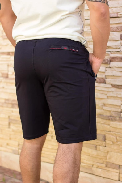 Erkek Siyah Rahat Kumaş Üç Cepli Fermuarlı İpli Bermuda Şort 21ESRTKSR1 - 4