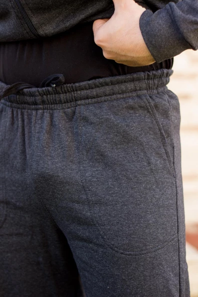 Antrasit Dik Yaka Nakış Detaylı Rahat Kalıp Fermuarlı Erkek Eşofman Takımı 21EESTBBKT - 6