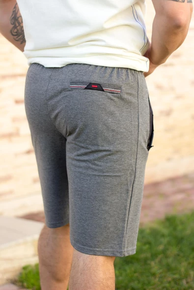 Erkek Gri Rahat Kumaş Üç Cepli Fermuarlı İpli Bermuda Şort 21ESRTKSR1 - 4