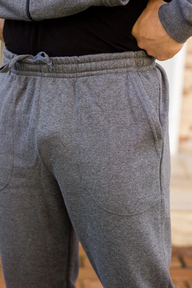 Gri Dik Yaka Nakış Detaylı Rahat Kalıp Fermuarlı Erkek Eşofman Takımı 21EESTBBKT - 7