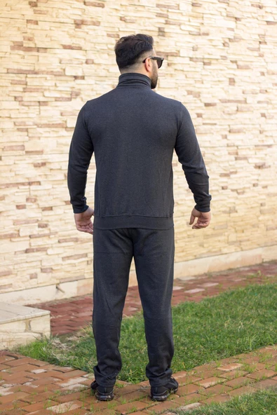 Antrasit Dik Yaka Nakış Detaylı Rahat Kalıp Fermuarlı Erkek Eşofman Takımı 21EESTBBKT - 7
