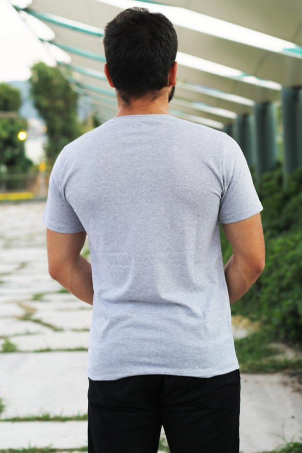 Erkek Gri Slim Fit Büyük Çapa Desenli Kısa Kollu Tişört 20ETSHBCAP - 4