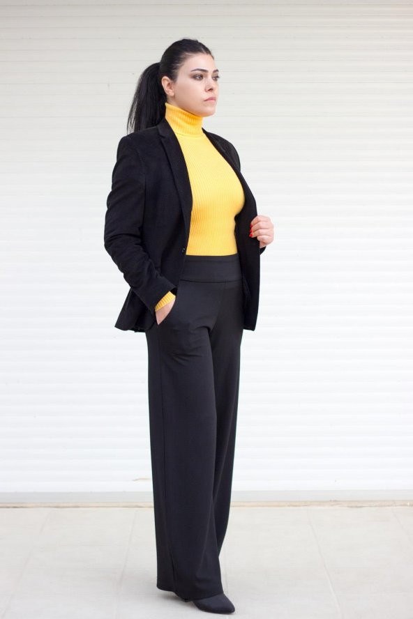 Hardal Tam Balıkçı Yaka Fitilli Triko Kadın Kazak 20KKZKBALK - 2