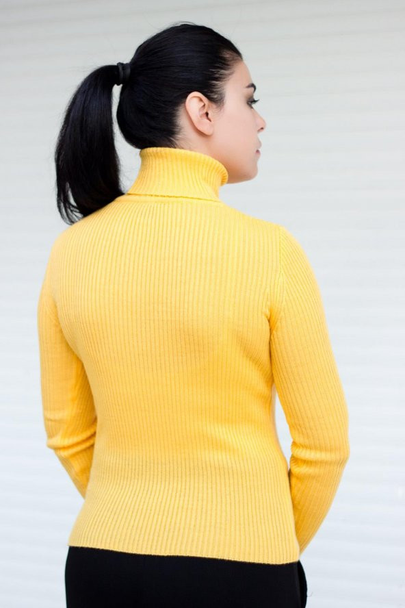 Hardal Tam Balıkçı Yaka Fitilli Triko Kadın Kazak 20KKZKBALK - 5