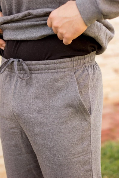 Koyu Gri Normal - Battal Büyük Beden Kalın Sweat Erkek Eşofman Takımı 21EESTBAKT - 6