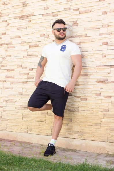 Erkek Siyah Rahat Kumaş Üç Cepli Fermuarlı İpli Bermuda Şort 21ESRTKSR1 - 2