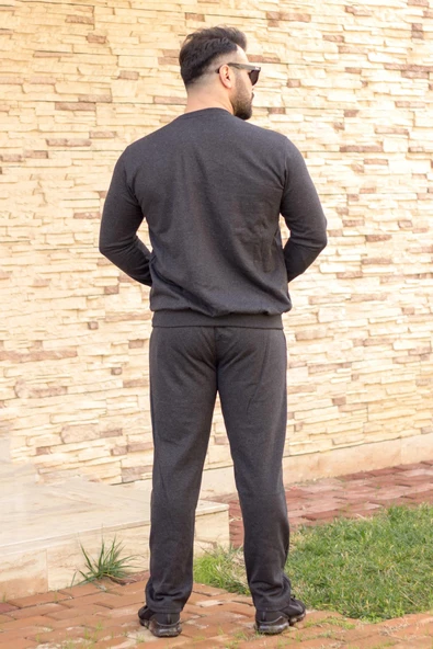 Antrasit Normal - Battal Büyük Beden Kalın Sweat Erkek Eşofman Takımı 21EESTBAKT - 7