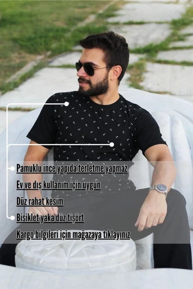 Erkek Siyah Çapa Desen Kısa Kollu Rahat Tişört 20ETSHCAPA - 3