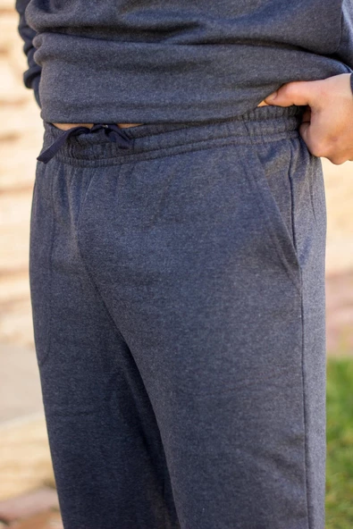 Indigo Mavi Battal Büyük - Normal Beden Kalın Sweat Erkek Eşofman Takımı 21EESTBAKT - 4