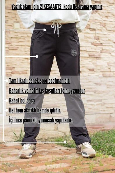 Kadın Siyah Şeritli Esnek Rahat Scuba Dalgıç Kumaş Spor Eşofman Altı 21KESAAKT1 - 3