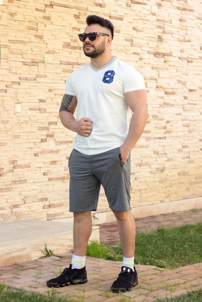 Erkek Gri Rahat Kumaş Üç Cepli Fermuarlı İpli Bermuda Şort 21ESRTKSR1 - 2